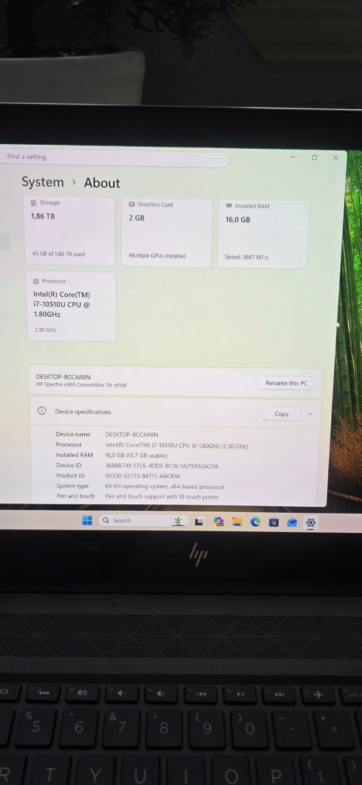 HP Spectre x360 15-df100 4K Touch | Intel i7 | 16GB RAM | 2TB SSD | NVIDIA MX250