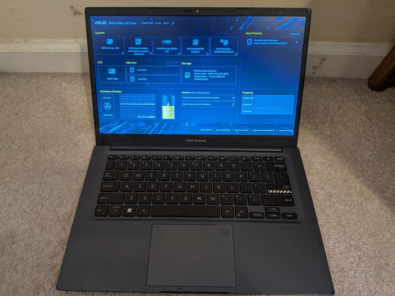 ASUS VivoBook 14 Laptop – Ryzen 5 4600H 16GB RAM 500GB SSD + Charger (see desc)