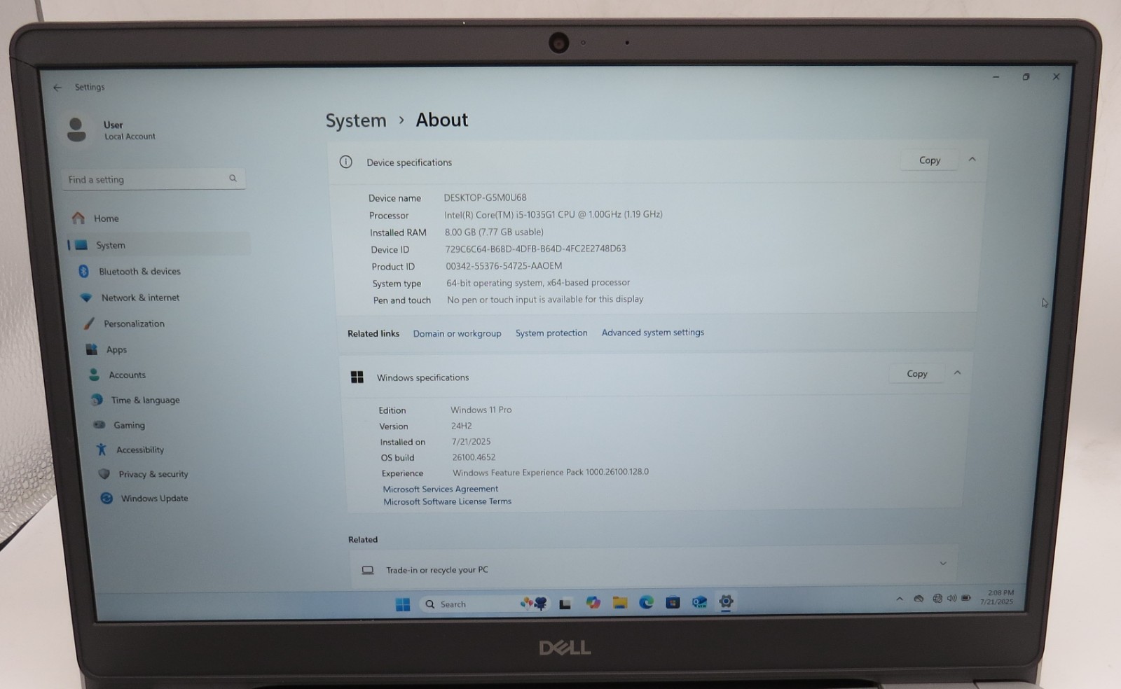 Dell Inspiron 5593-i5-1035G1@1.0GHz-8GB RAM-480GB 2.5+256GB M.2-WIN11PRO *READ*