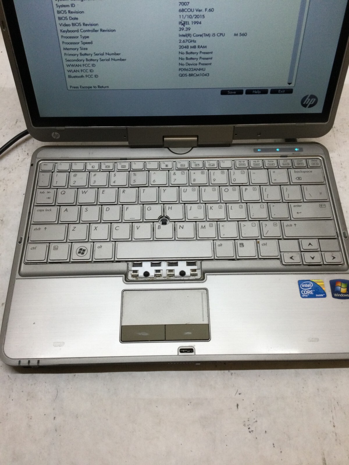 HP EliteBook 2740p 12.1″ Laptop Intel i5-560M 2.67GHz 2GB RAM NO HDD/OS Parts DW