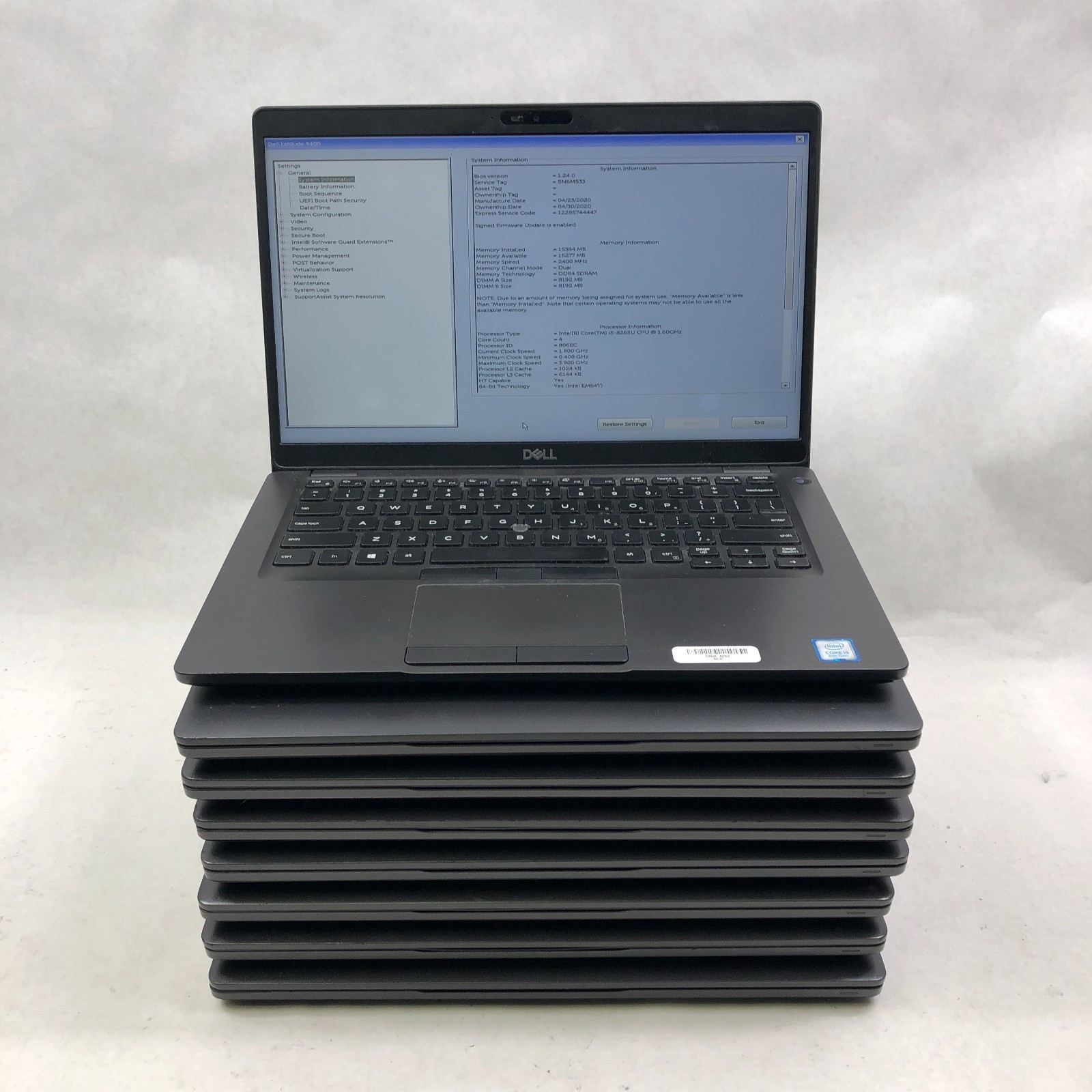 Lot of 8 Dell Latitude 5400 Laptop i5-8265U 1.6GHz 8GB NO SSD 14″ No OS Read