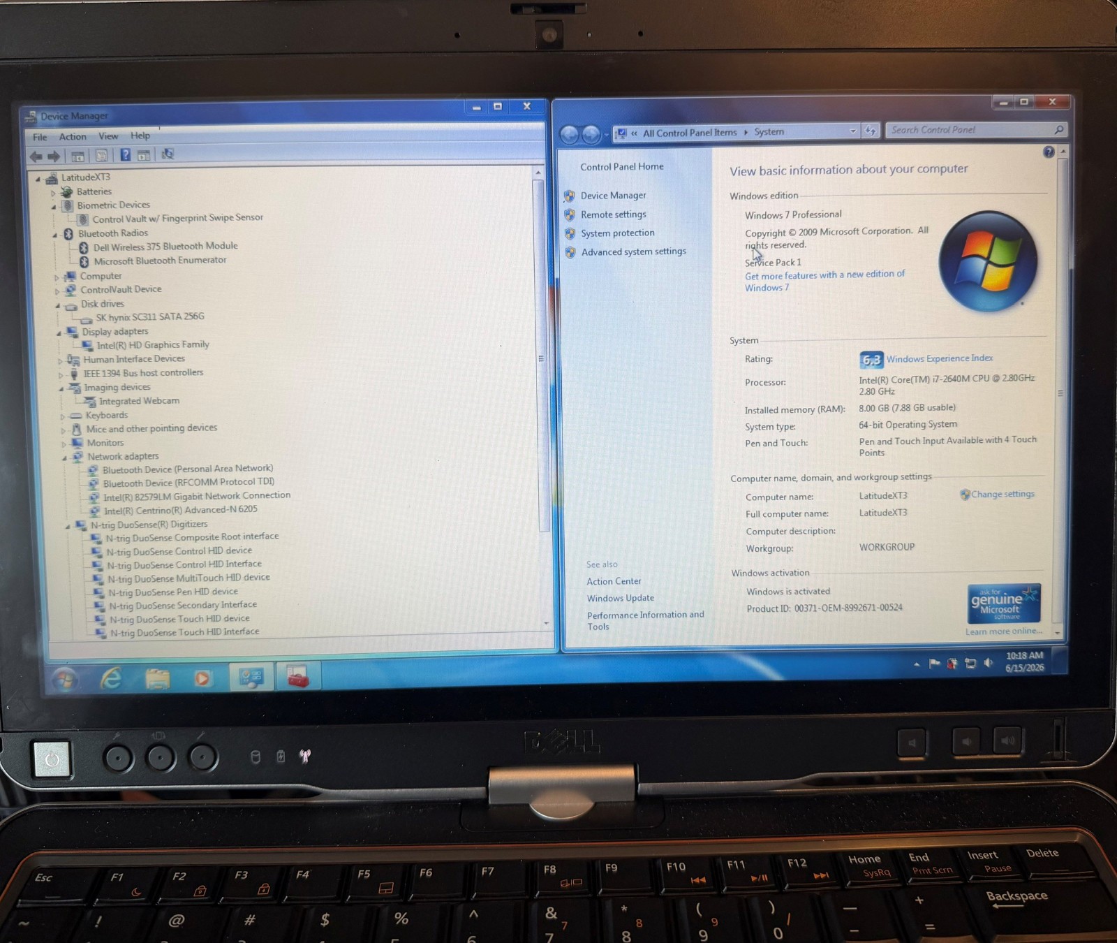 Dell Latitude XT3 13.3” Laptop Intel i7 2640M 8GB RAM 250GB SSD Touch Scrn Win 7