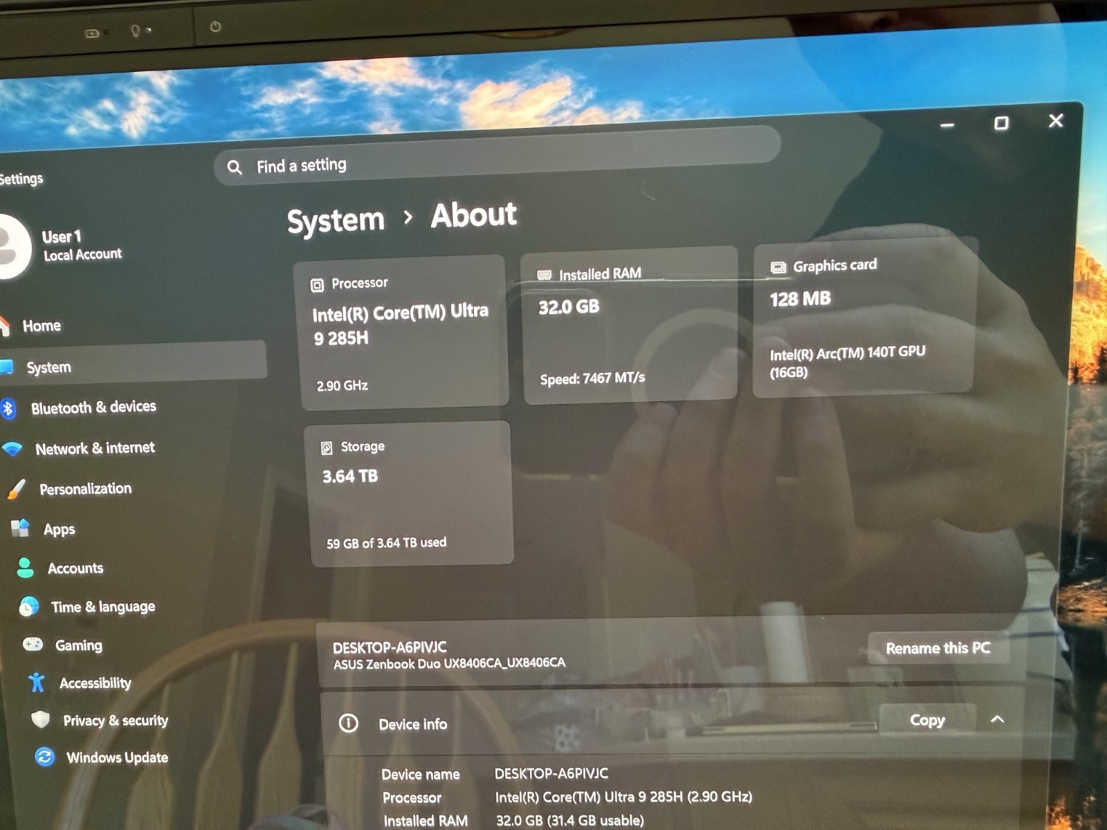 Asus Zenbook Duo 14, Ultra 9-285h, 4TB Evo 990, 32gb Ram, Win 11 Pro, Office ’21