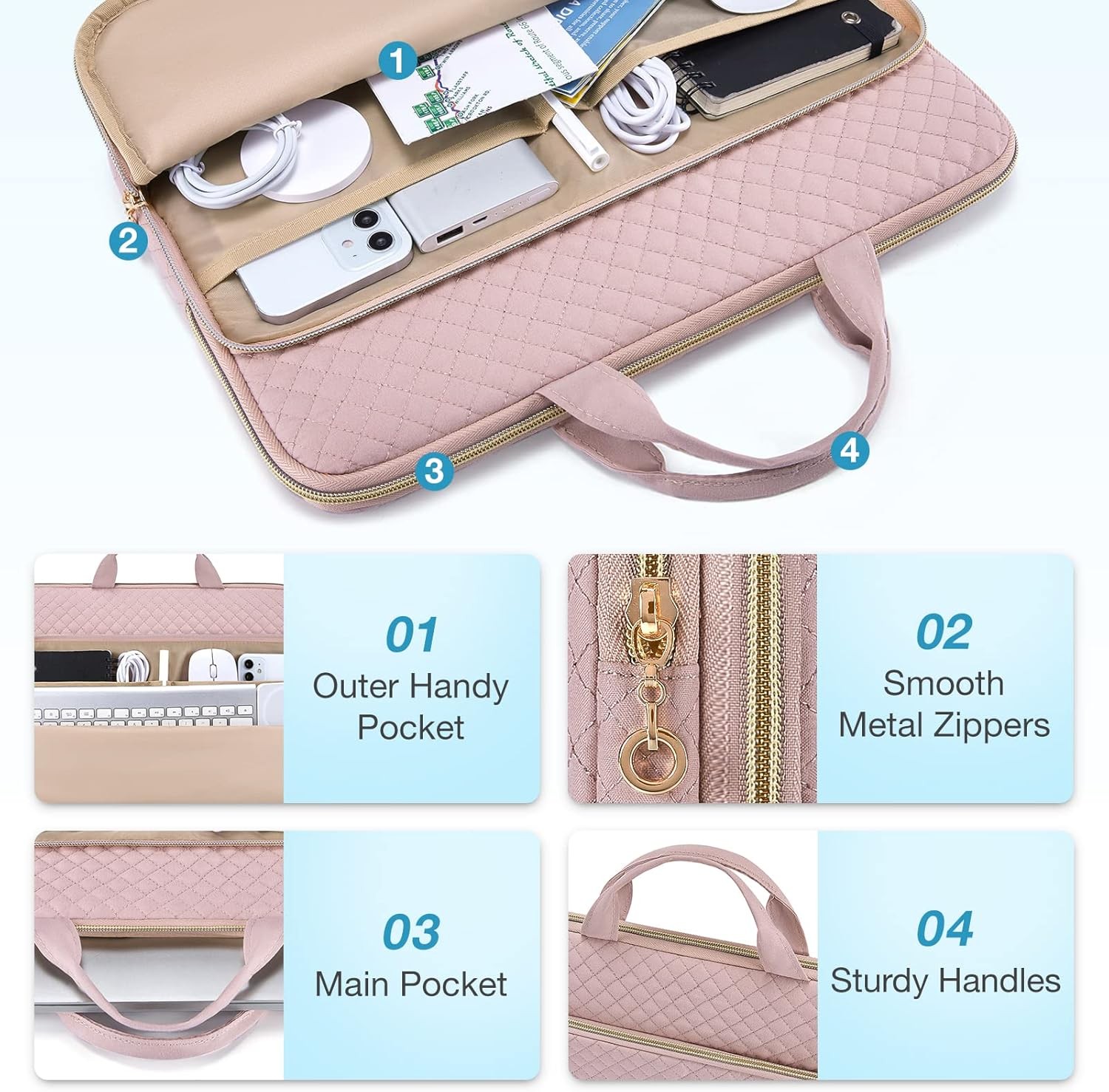 Laptop Case Compatible with MacBook Pro 14 Inch, MacBook Air, Beige Carrying Bag