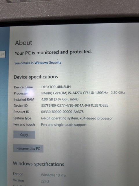 Panasonic CF-H2 Intel Core i5-3427U@1.80GHz/4.0GB RAM/240GB SSD