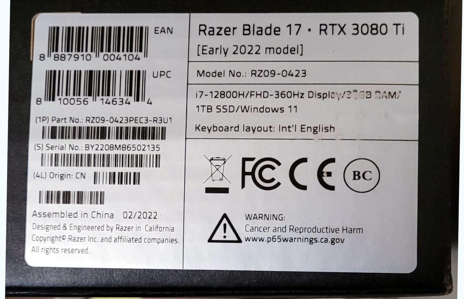 New – Razer Blade 17 Pro Gaming Bundle – 360hz – 12th Gen. Intel – RTX 3080Ti 
