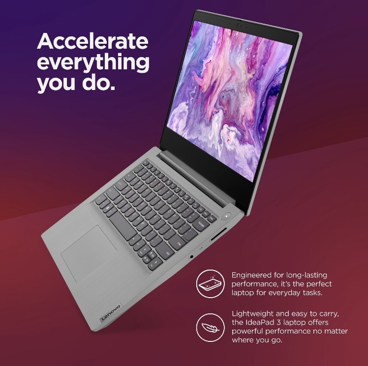 Lenovo Ideapad 3i 14” FHD Laptop, 128GB SSD, Windows 11 in S Mode, Platinum Grey