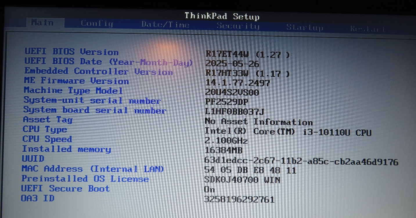 Thinkpad L15 Gen1 i3-10110U, 16GB DDR4, 256 SSD, Win11 BIOS LOCKED