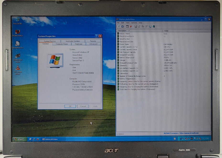 Acer Aspire 3004WLCi 15.4″ AMD Sempron 3100+ 1.8 GHZ 2GB RAM 64GB SD Card WinXP