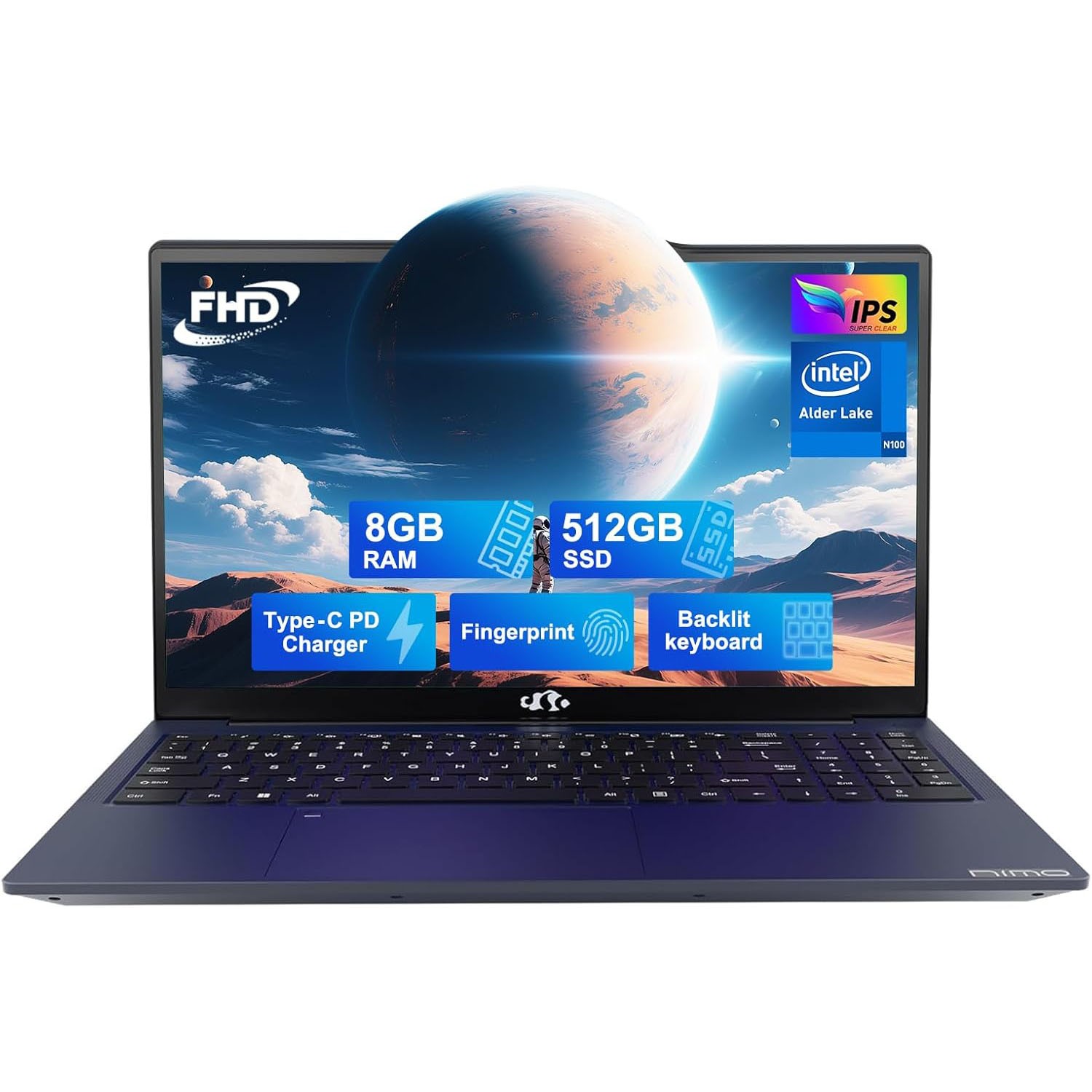 NIMO 15.6″ Laptop 4/8GB RAM 128/256/512GB SSD Intel Quad-Core N100 Fingerprint