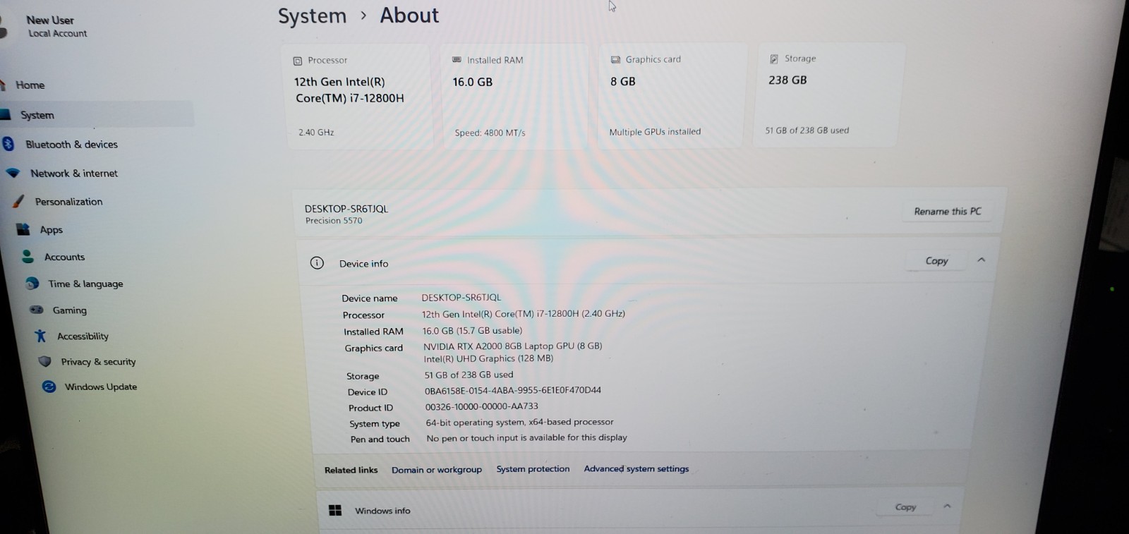Dell Precision 5570 Laptop Intel Core i7-12th Gen 16GB RAM 256GB SSD RTX A2000