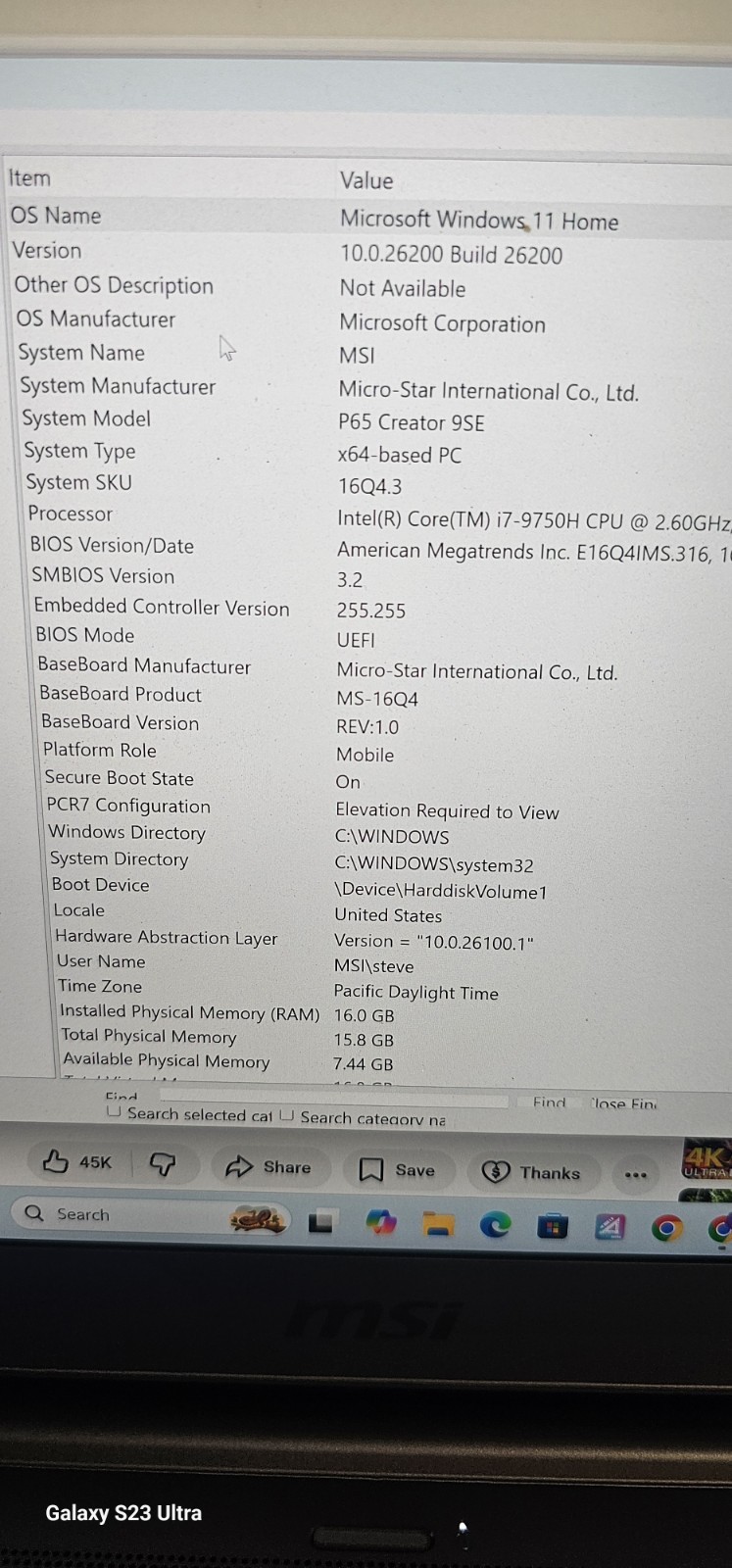 4k msi laptop p65 creator 9se,rtx 2060,16gb ram,512 ssd