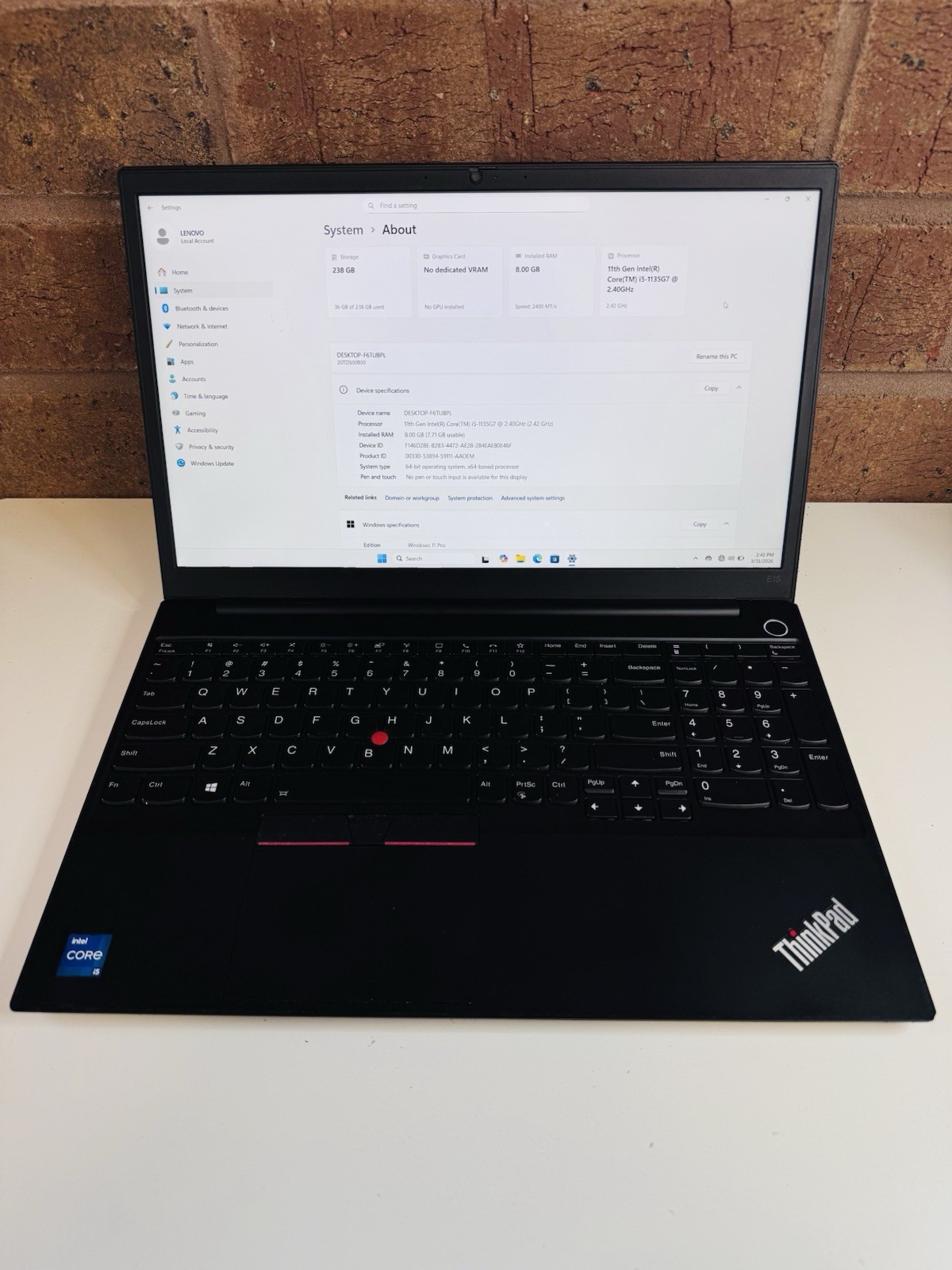 Lenovo ThinkPad E15 Gen2 15.6 inch (256GB/8gb, Intel Core i5 11th Gen, Window 11