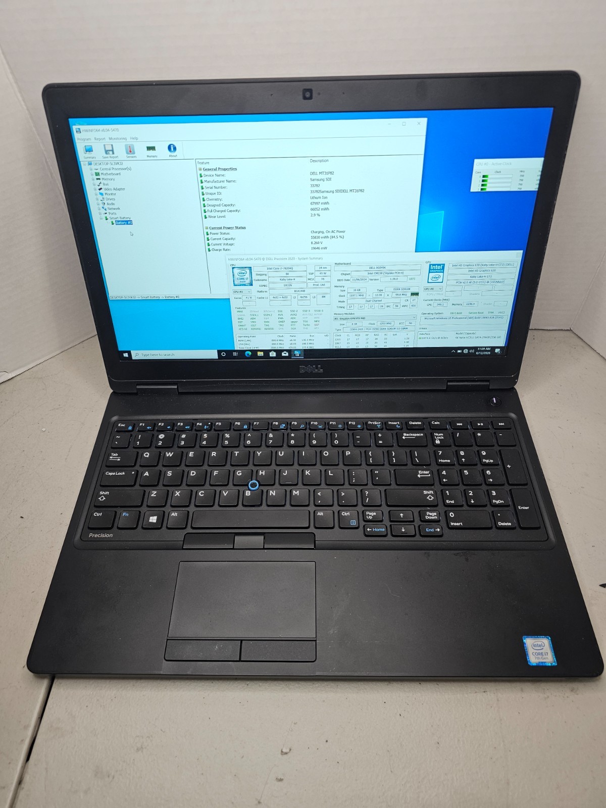Dell Precision 3520 i7-7820HQ NVIDIA M620 16GB RAM 256GB SSD Win 10 NO AC #04