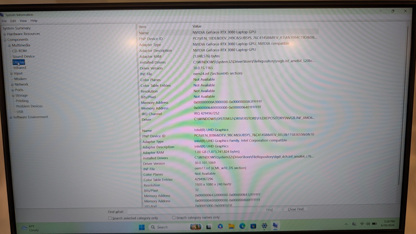 GIGABYTE AORUS 15G YC 15.6″ 240Hz Laptop RTX 3080 i7-10870H 32GB RAM Win 11 Ent