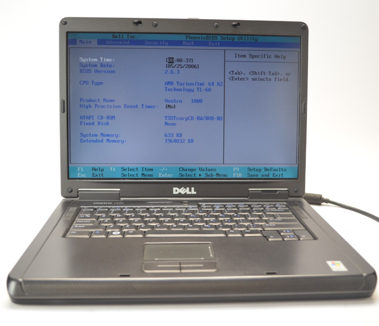 Dell Vostro 1000 15.6″ Laptop AMD Turion 64 X2 1.6GHz 2GB RAM No HDD/OS