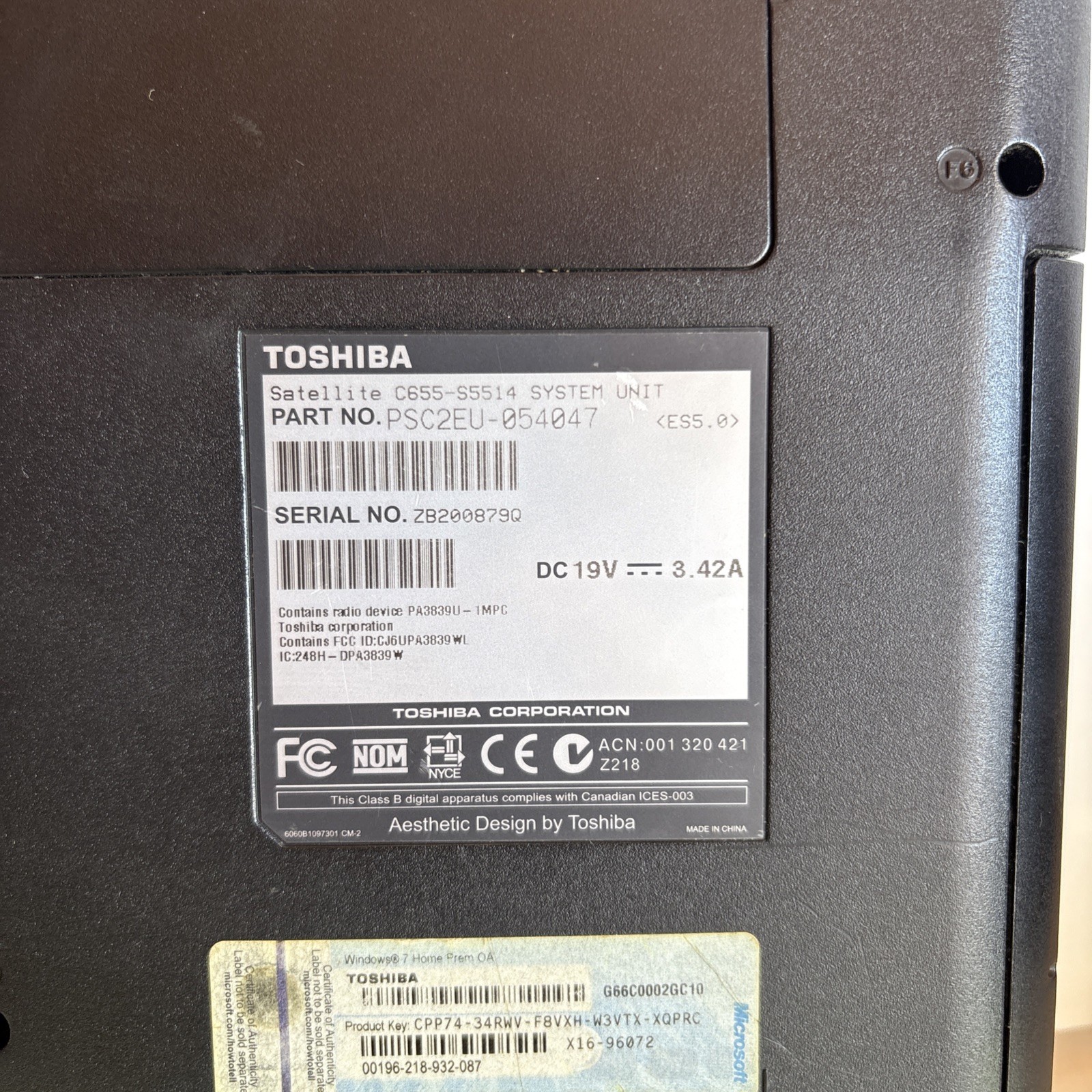 TOSHIBA SATELLITE C655- S5514 – FOR PARTS