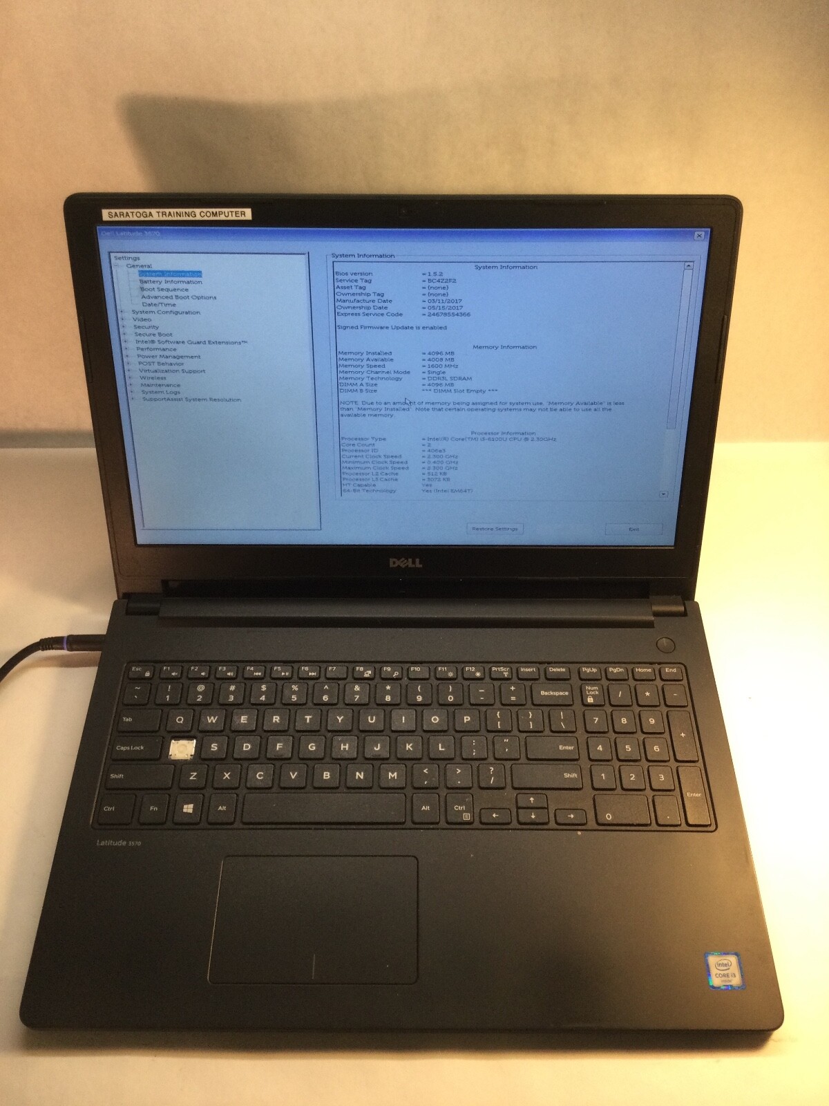 Dell Latitude 3570 15″ Laptop Intel Core i3-6100U-BOOTS/MISSING PARTS- MZ