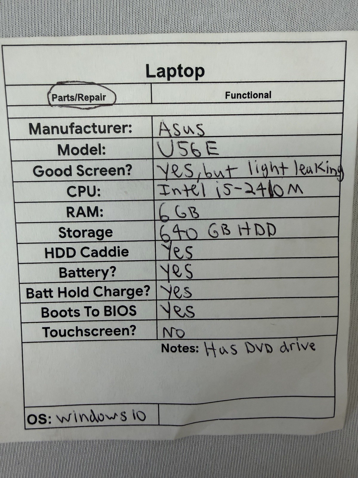 Asus U56E Laptop – Screen Leaking Light – Intel i5-2410M – Read Des