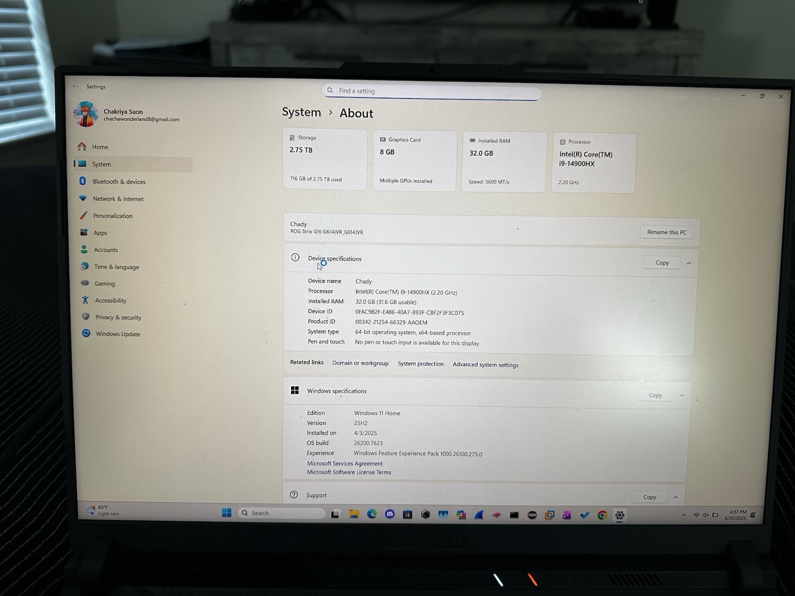 ASUS ROG Strix G16 G614JVR-ES96 16″ Laptop i9-14900HX 32GB 1TB SSD Black