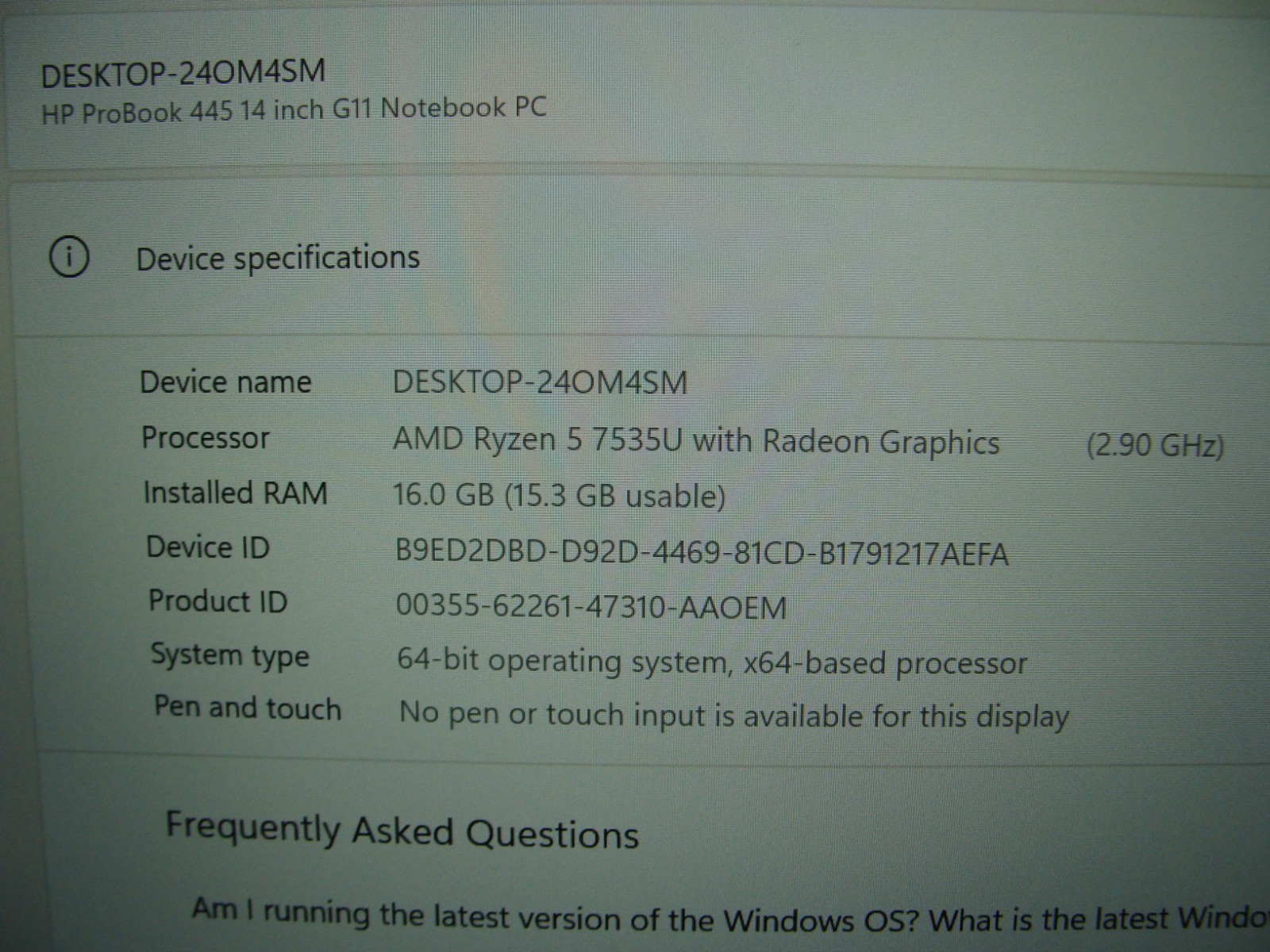 HP ProBook 445 G11 14″FHD+ AMD Ryzen 5 2.9GHZ 16GB 512GB 100ttery WRTY04/2028