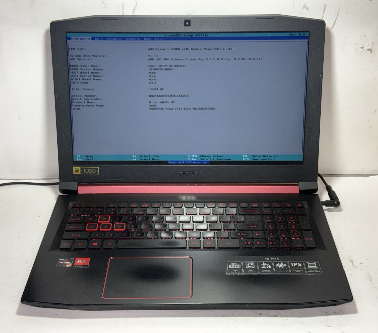 Acer Nitro 5 AN515-42 Gaming Laptop Ryzen 5 2500U 16GB RAM 1TB HDD RX560X 15.6″