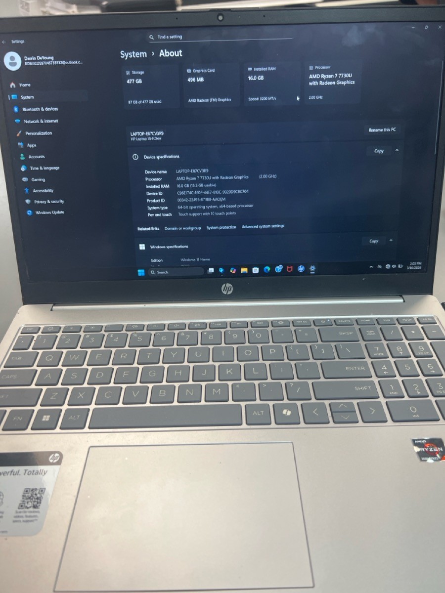 HEWLETT PACKARD 15-FC0049WM 16GB Ryzen 7 (PD7015888)
