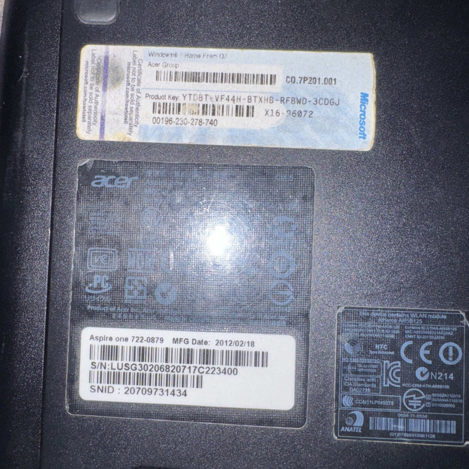 acer aspire1 windows 7 netbook, 8GB Ram 320GB HDD with charger
