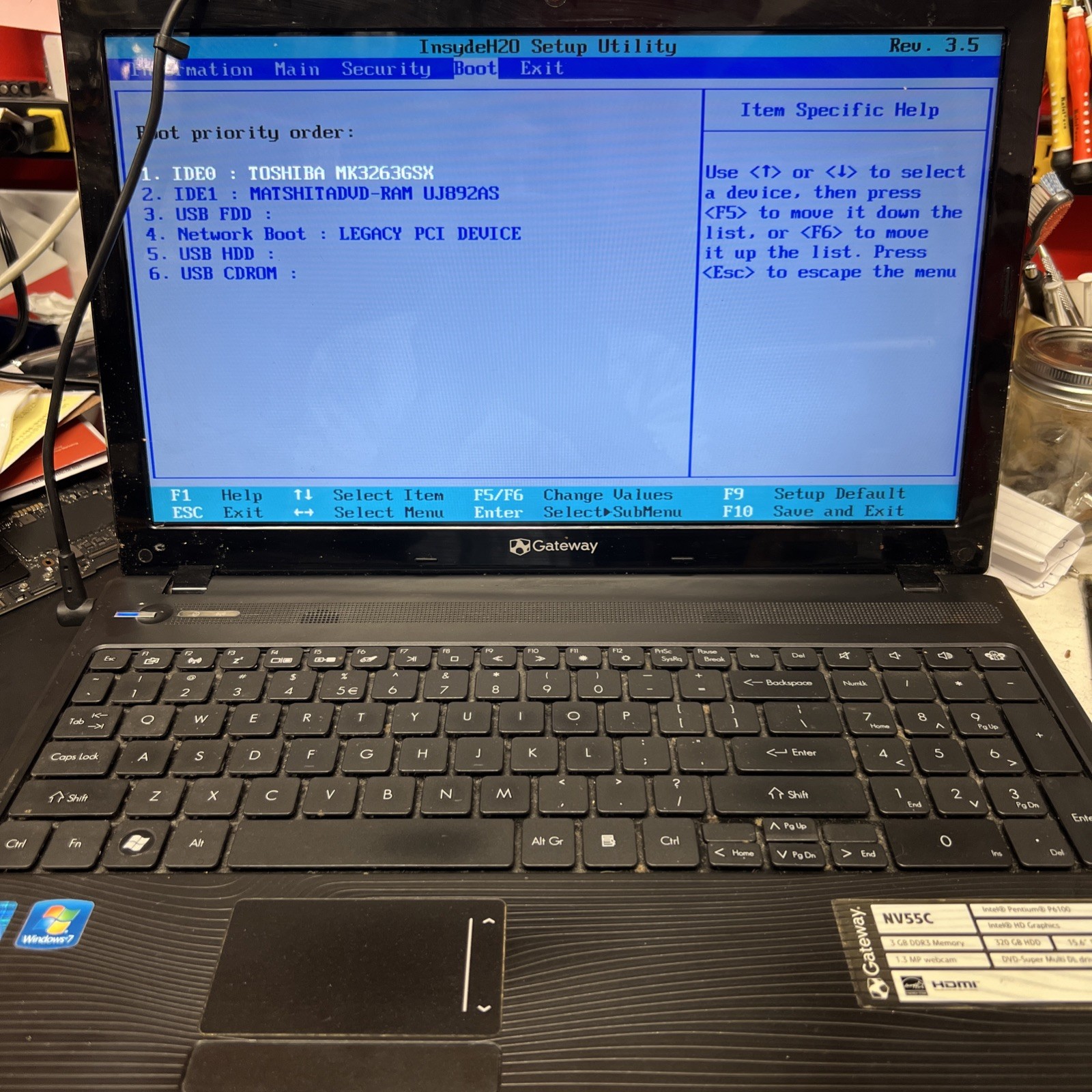 Gateway NV55C Intel Pentium P6100 2GHz 3 GB NO HDD