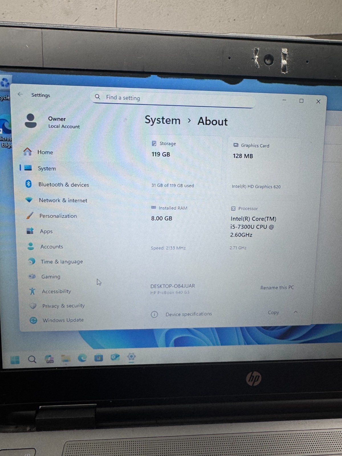 HP PROBOOK 640 G3 Core I5-7300U 8GB RAM 128GB SSD 2.60GHz Laptop *Read # 5101