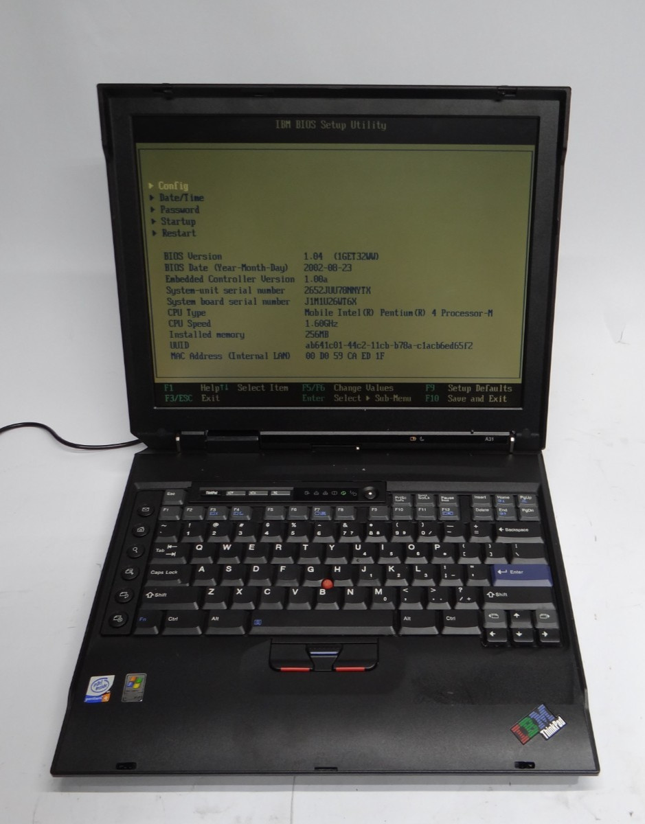 Vintage IBM ThinkPad A31 Type 2652 Laptop Boots to BIOS