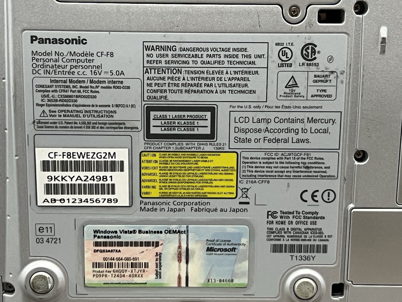Panasonic Lets Note / Toughbook CF-F8 Core 2 Duo Widescreen Aero