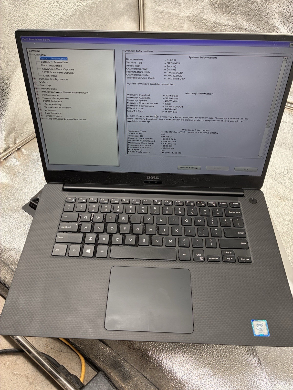 Dell Precision 5540 i7-9850H 2.60 GHz 32GB RAM No SSD Nvidia T2000