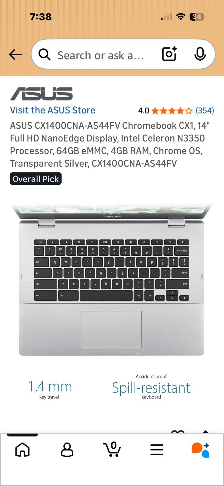 ASUS CX1400CNA-AS44FV Chromebook CX1, 14″ Full HD NanoEdge Display, Inte