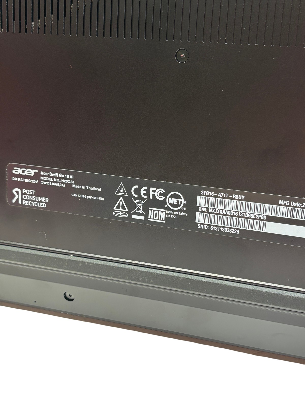 Acer Swift Go 16 AI N25Q23 AMD Ryzen AI 7 445 2GHz 16GB Ram 1Tb SSD 16″