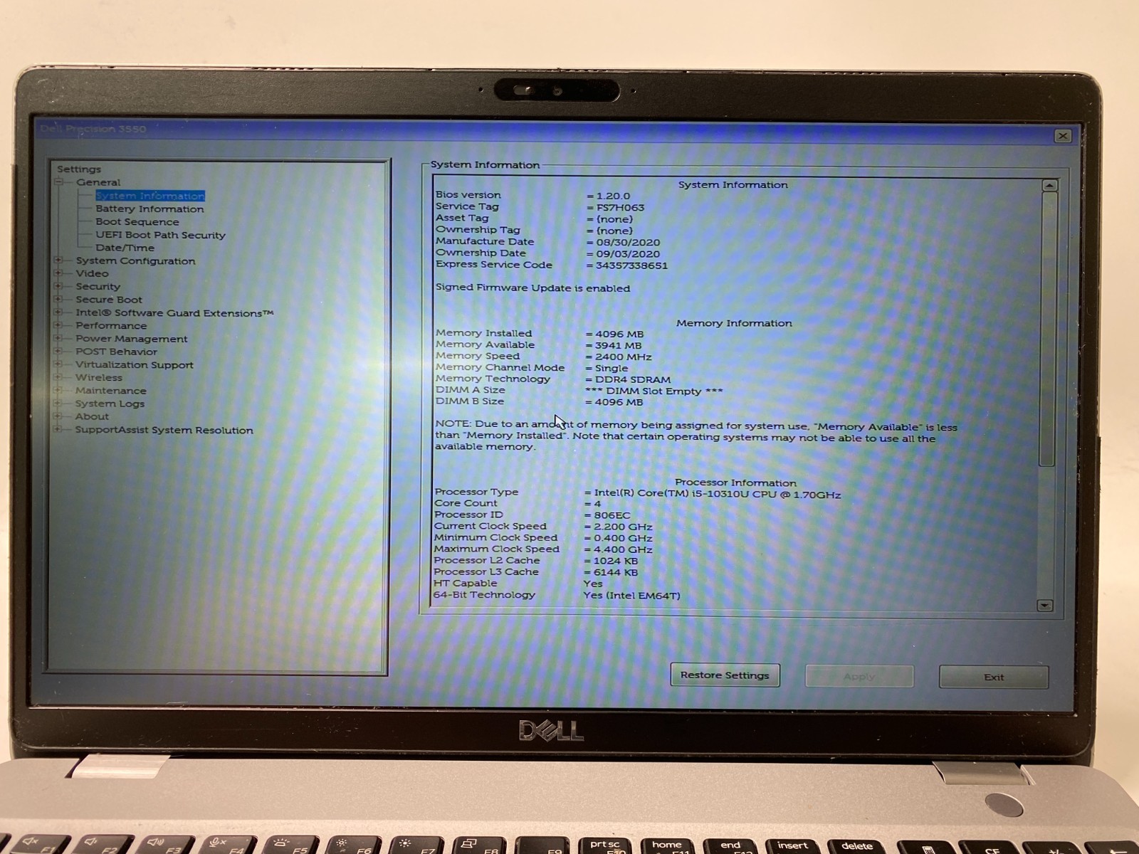 Dell Precision 3550 i5-10310u 4GB DDR4 No SSD Heavy Wear – PARTS