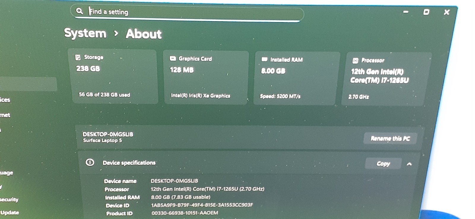 Microsoft Surface Laptop 5 Intel Core i7-1265U 2.70GHz 15″ 8GB 240GB SSD W11P