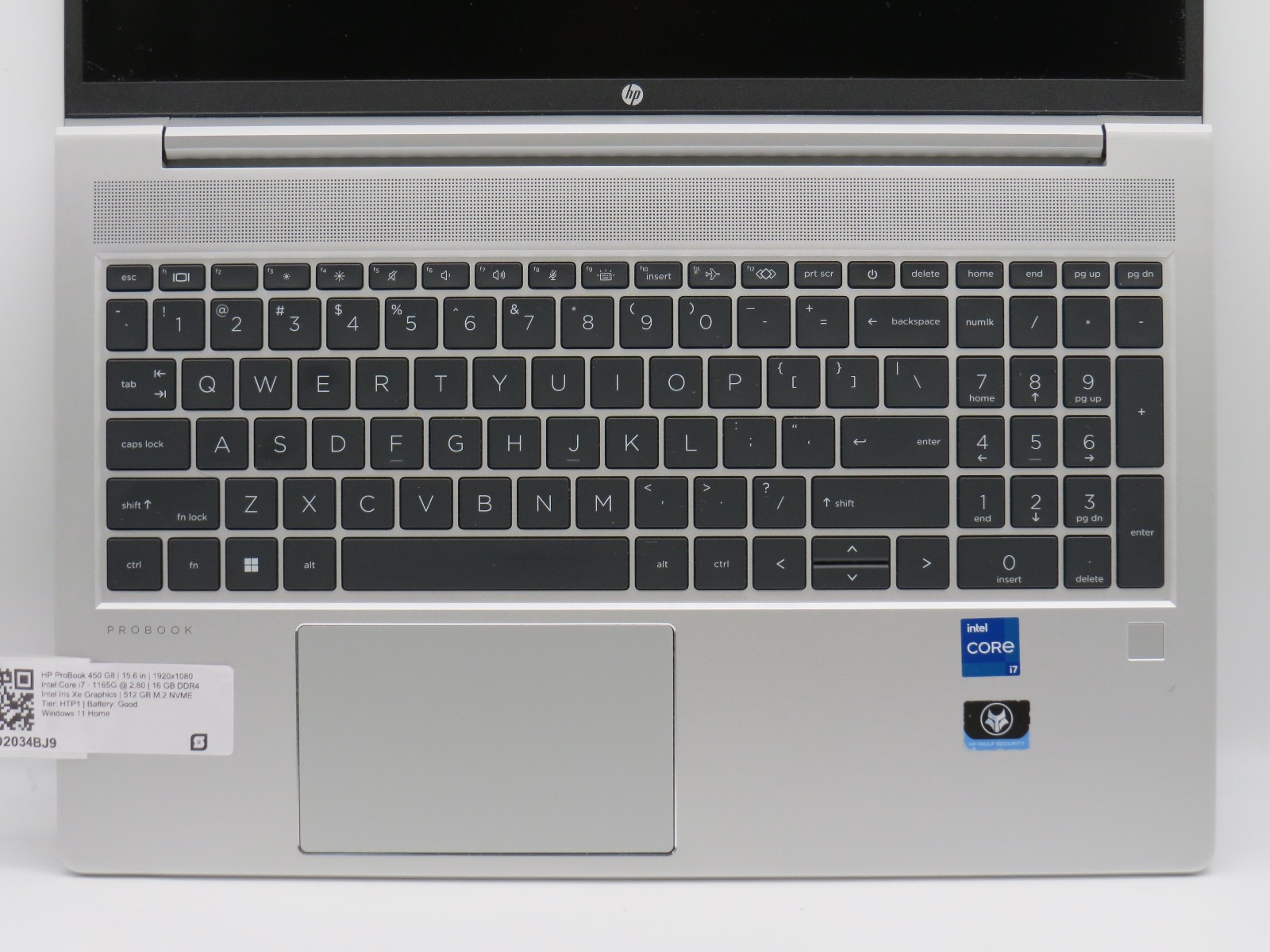 HP Probook 450 G8 i7-1165G @ 2.8GHz 16GB DDR4 512GB m2 15.6″ Win 11 No AC