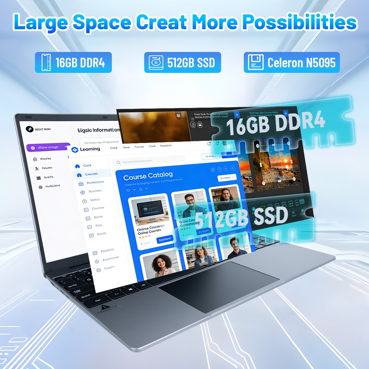 2pcs 15.6 inch Laptop 16GB+512GB Windows 11 Computers WiFi Bluetooth 1920*1080