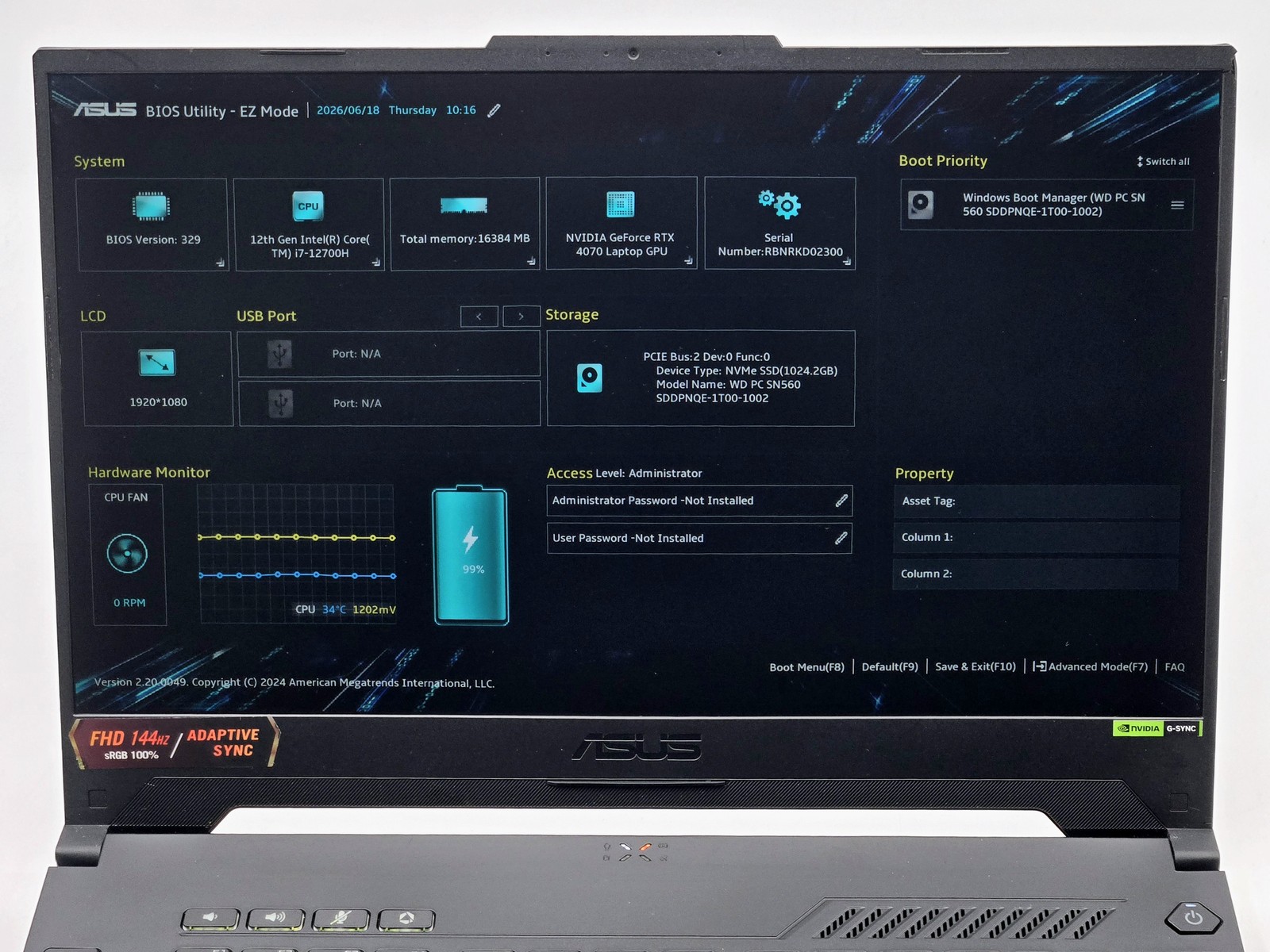 ASUS TUF Gaming F15 i7-12700H RTX 4070 16GB 1TB 144Hz Grade D READ