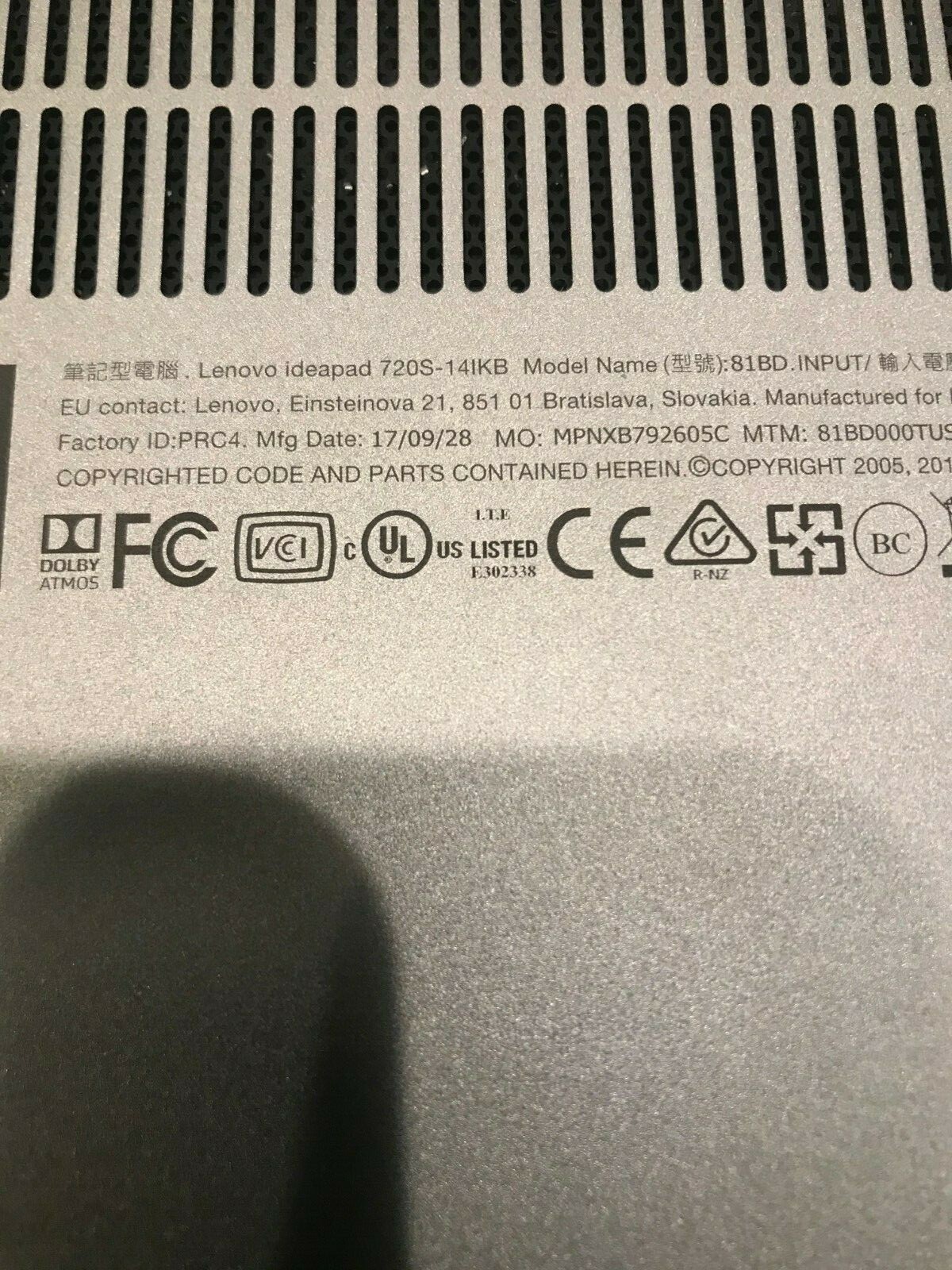 Lenovo IdeaPad 720S-14IKB (Model No. 81BD000TUS)