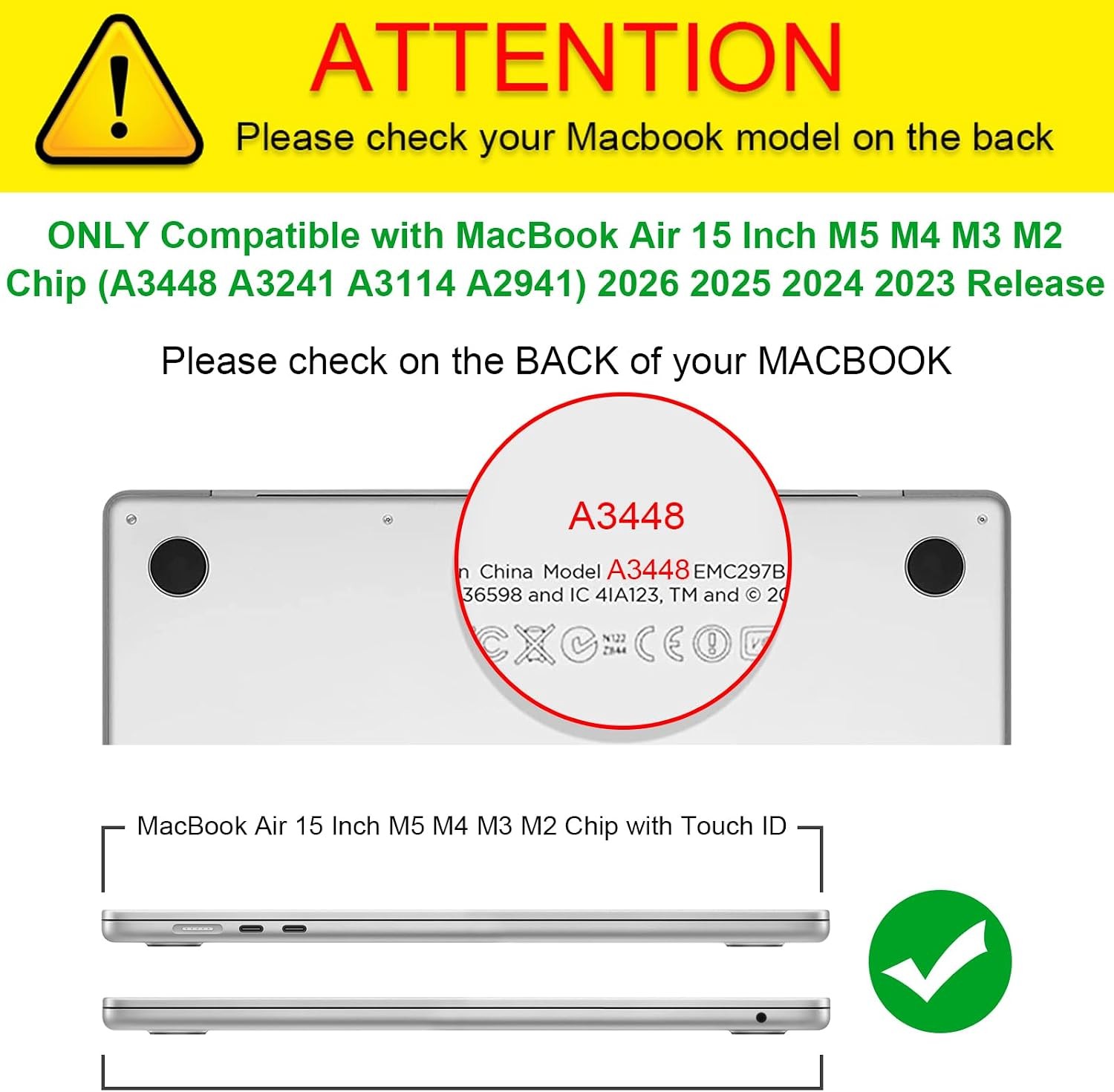 Rugged Hard Shell Case Cover for MacBook Air 15″ A3448 A3241 A3114 A2941 Clear