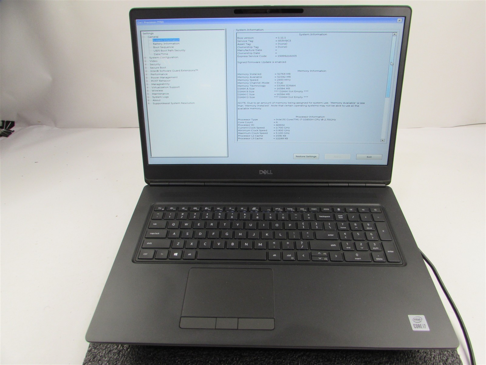 DELL PRECISION 7750 FHD I7-10850H 1TB SSD 32GB RAM RTX 4000 WIN 11 PRO NO BATT