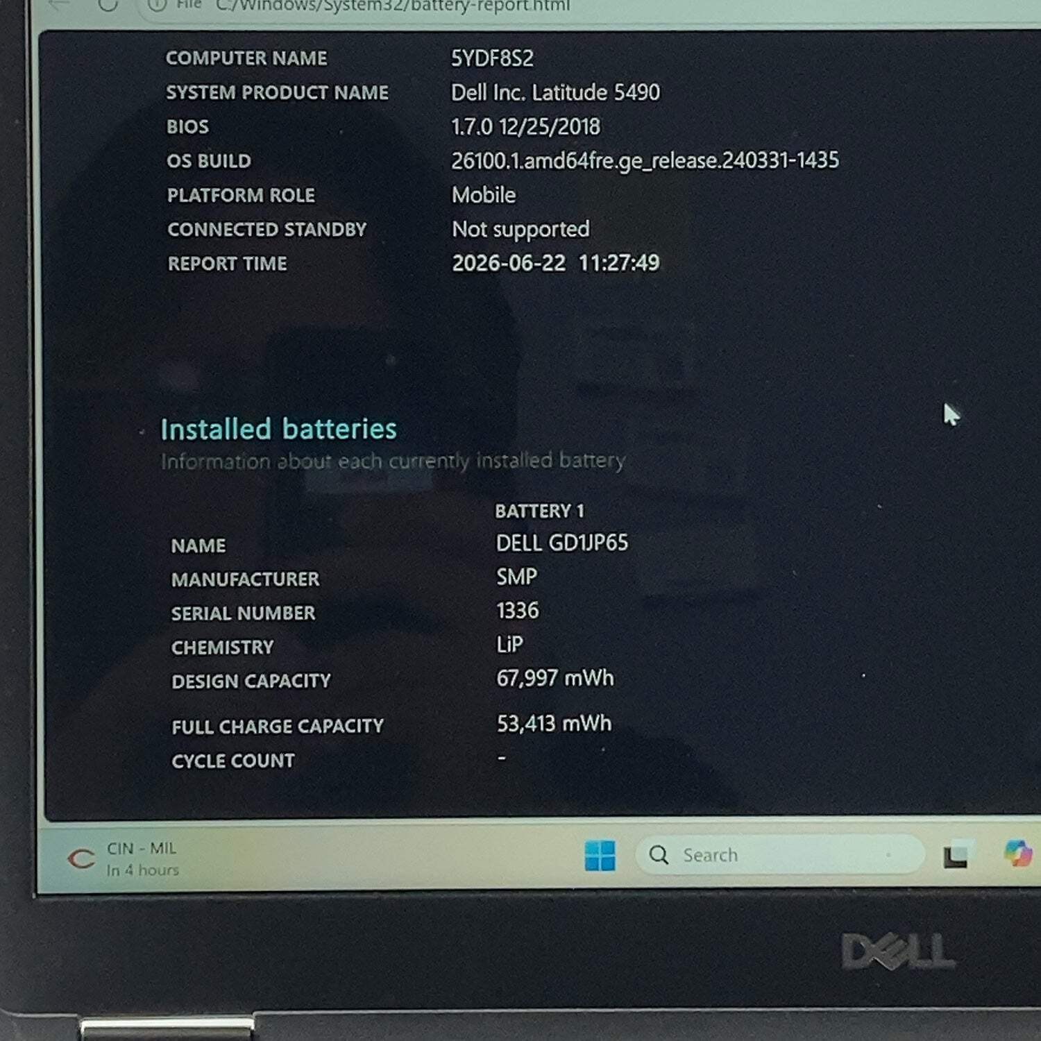 Dell Latitude 5490 14″ i7-8650U 1.9GHz 32GB RAM 512GB SSD NO CHARGER