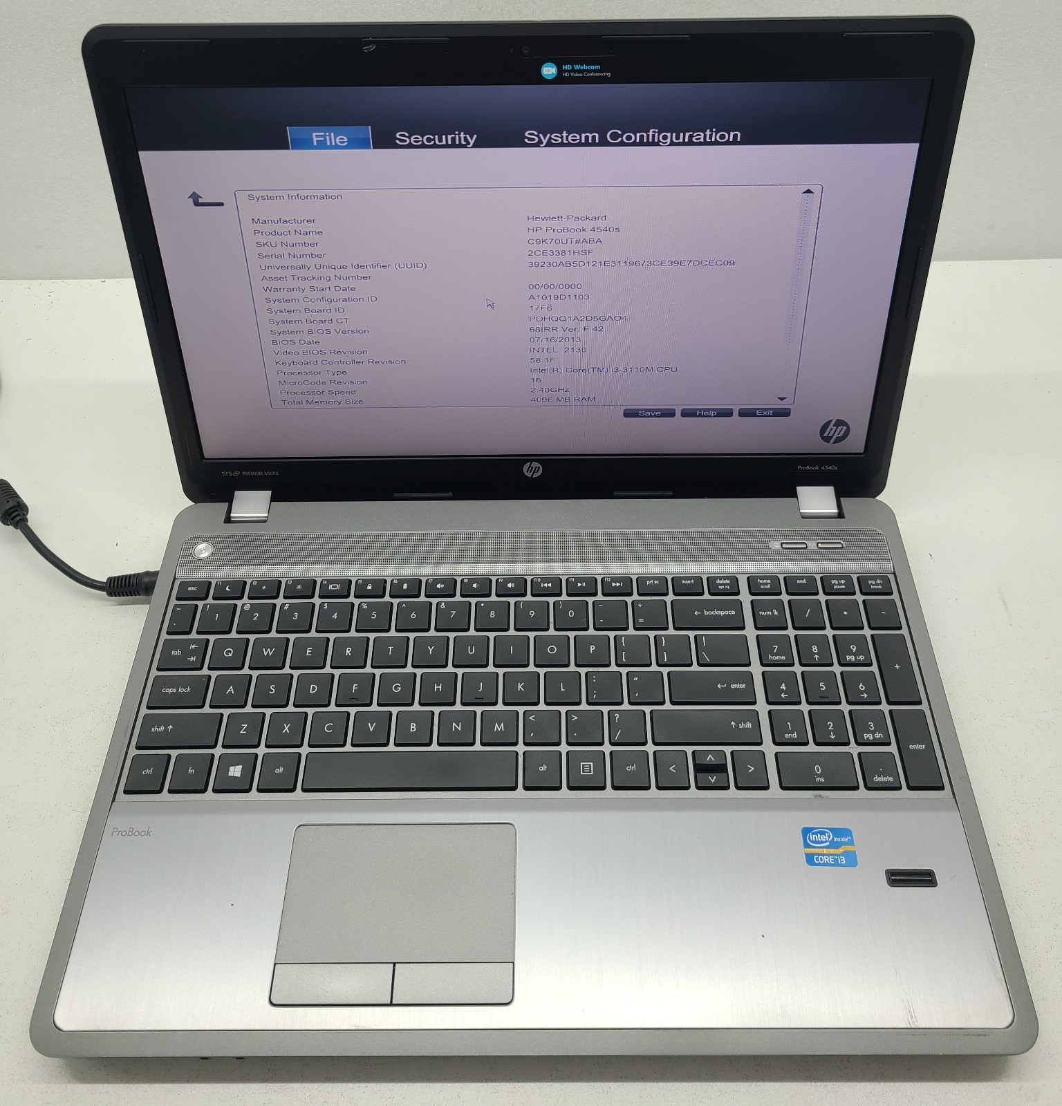 HP ProBook 4540s 15.6″ Laptop Intel i3-3110M 4GB Ram NO HD/OS (FL)