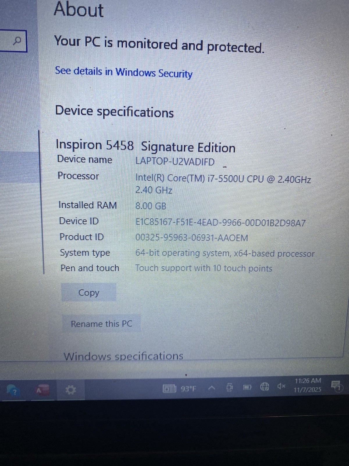 Dell Inspiron 5458 Signature Edition : Intel Core i7-5500U 5th Gen)RAM: 8GB