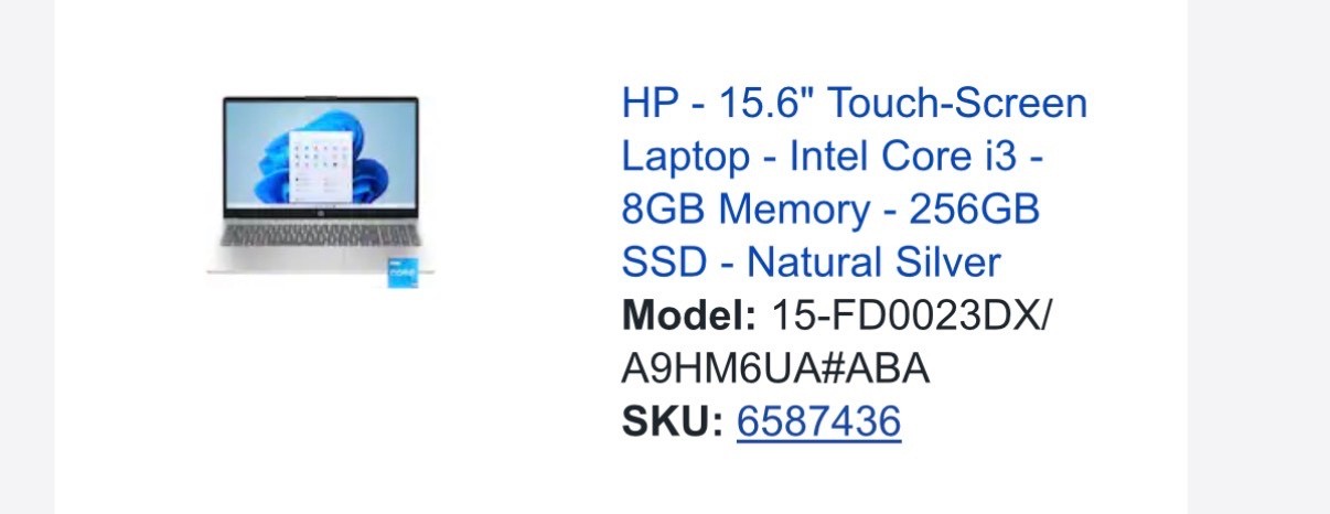 HP 15-fd0023DX 15.6″ -256GB SSD, Intel Core i3-1215U, 8GB RAM, touchscreen