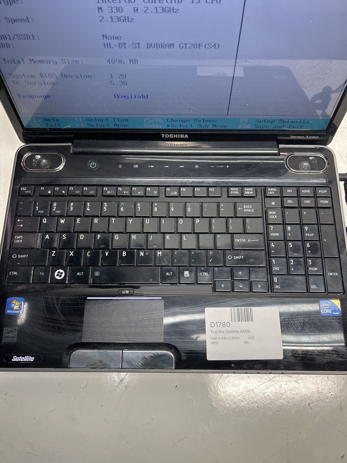 Toshiba Satellite A505-S6005 Intel i3 330 2.13GHz 4GB NO HDD