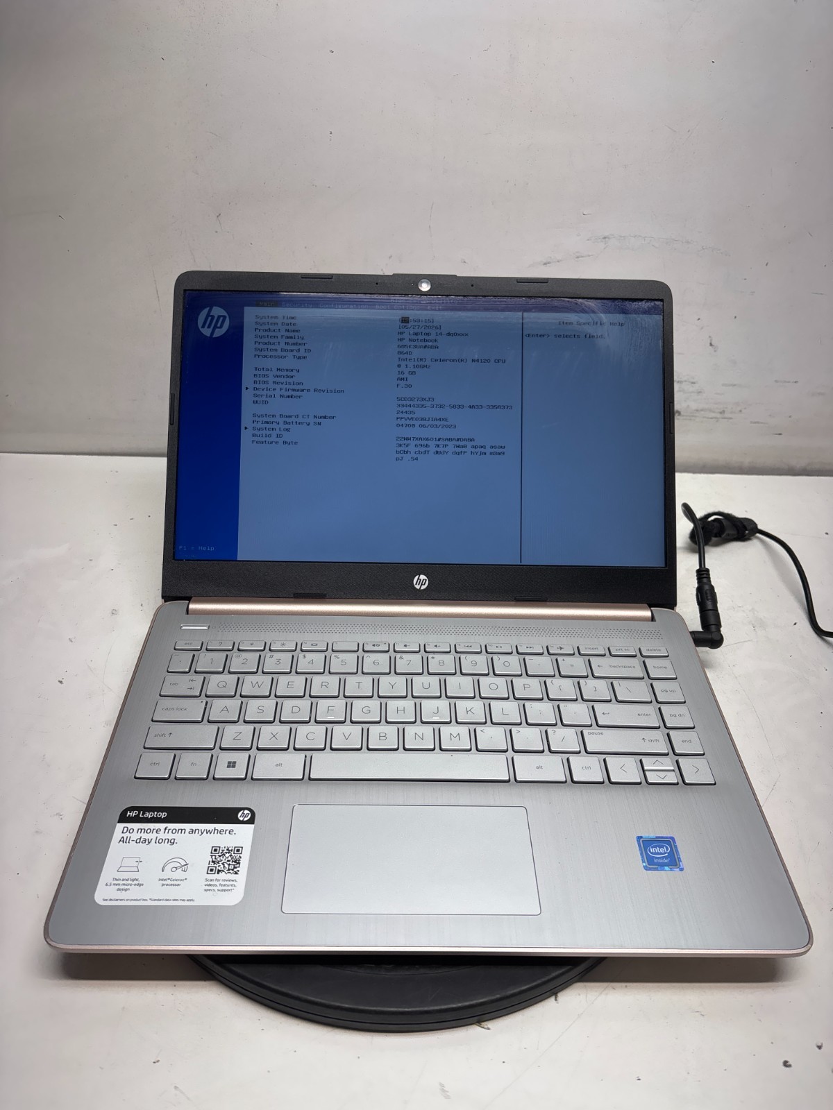 HP Laptop 14-dq0054dx Intel Celeron N4120 1.10GHz 16GB 64GB EMMC NO OS