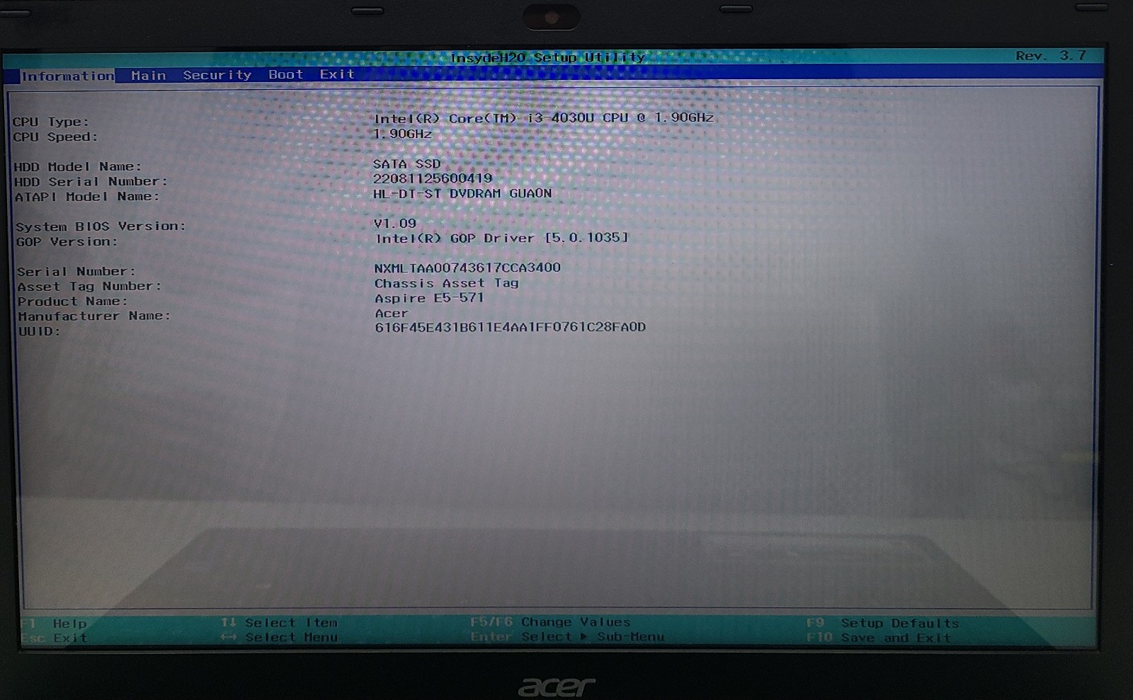 Acer Aspire E5-571-35LV Laptop Intel i3-4030U 4GB Ram 256GB SSD NO OS (FL)